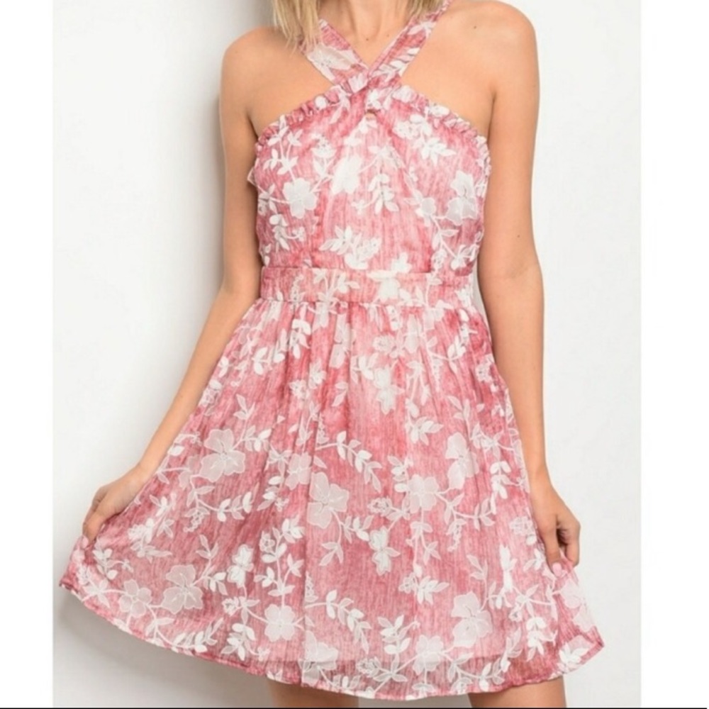 Rose Pink Dress HalterTop Size Small